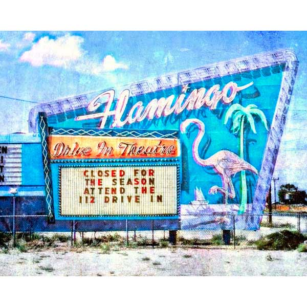 Highway | Retro | Drive In Theatre | Flamingo | Canvas Print | Wall Art