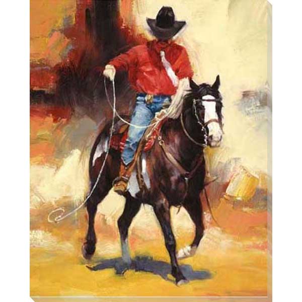 cowboy with rope on horse wall art
