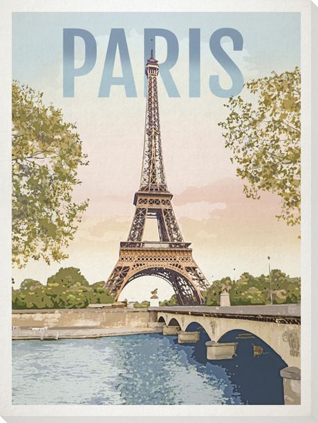 print of Eiffel Tower in Paris with River Seine