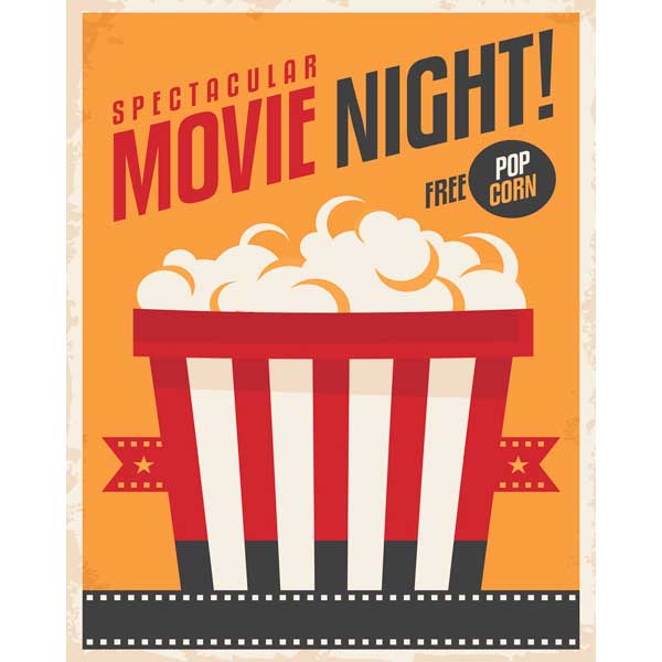 Movie Night canvas print with tub of Popcorn