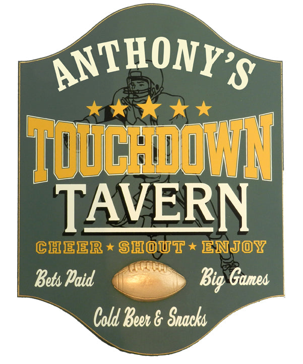 wood sign for Touchdown tavern with your name!
