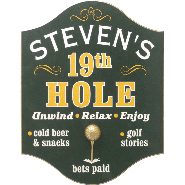 personalized wood sign for 19th Hole pub