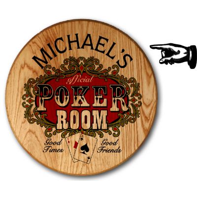 personalize this round poker sign for your game room