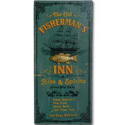 The Old Fisherman's Inn; vintage wood sign for restaurant, inn or alehouse