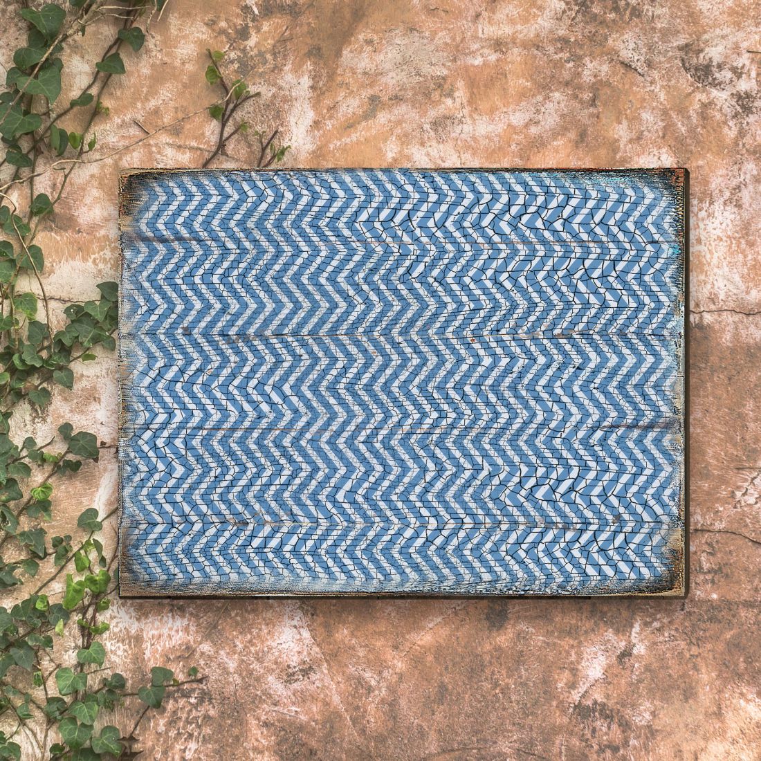 Design | Blue | Chevron Stripes | Rustic | Wood Block | Wall Art | Home Décor-0