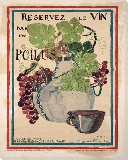 Poilus-Reservez le Vin | by Suzanne Ferand | European | Vintage Poster | Canvas Print