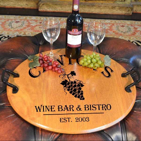 wine bar serving tray personalized