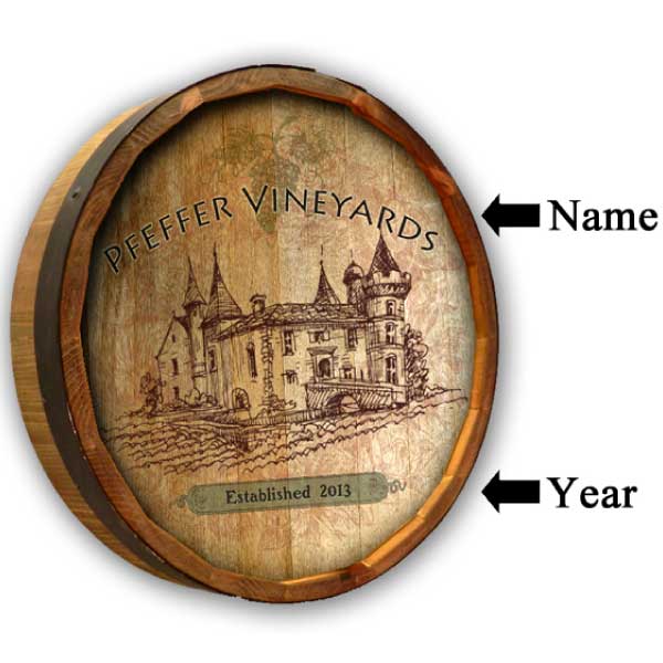 Vineyards | Chateau | Personalized | Quarter Barrel Sign | Custom Text