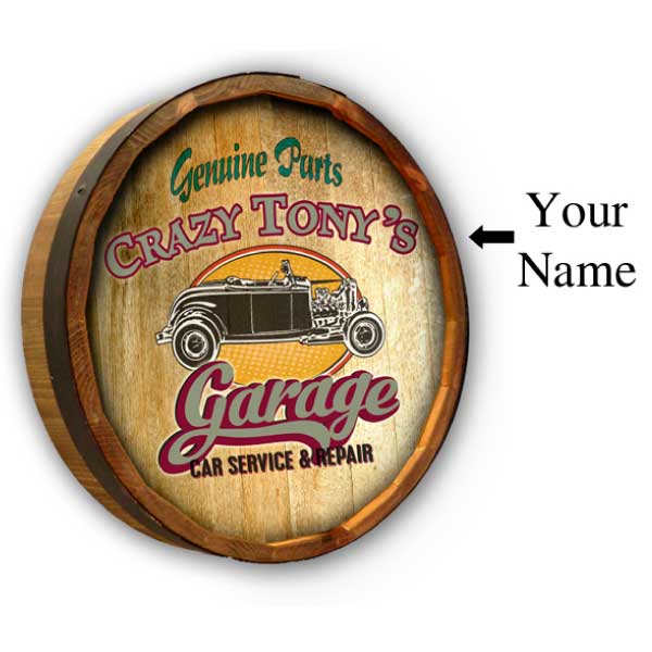 Garage | Quarter Barrel Sign | Auto Repair | Hot Rod | Customize Text