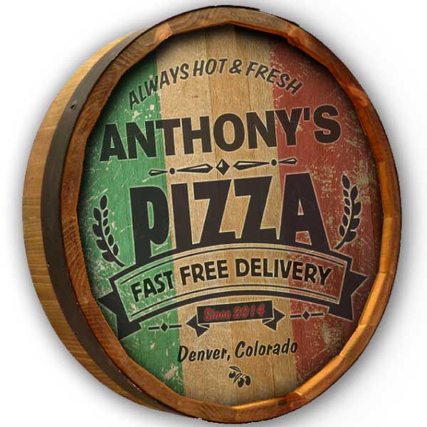 Pizza | Quarter Barrel Sign | Free Delivery | Always Hot | Customize