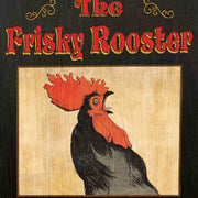 Rooster image on a vintage wood tavern sign