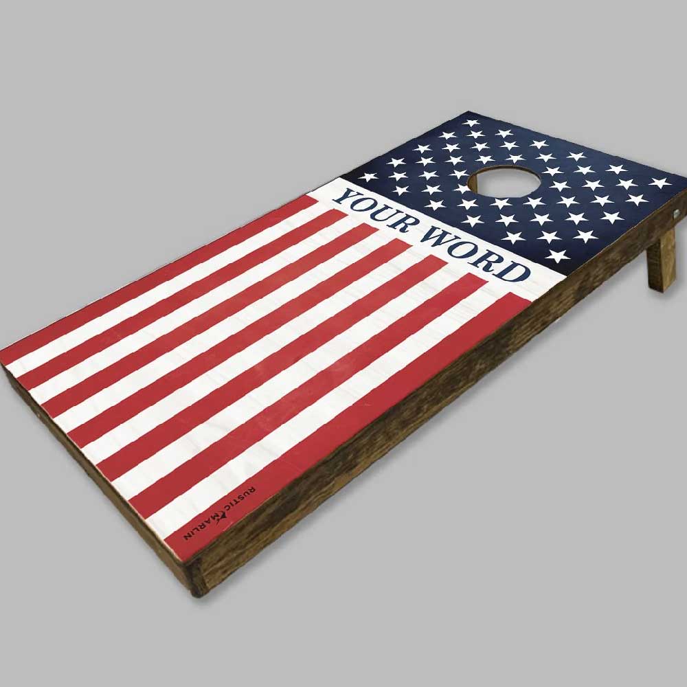 personalize this corn hole game - stars and strips for patriotic fun