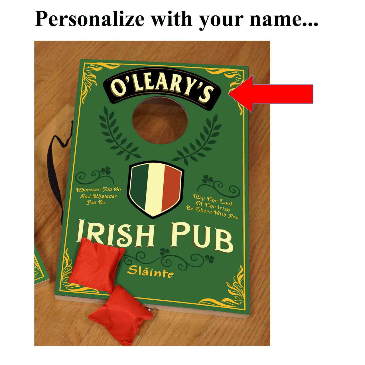 personalize corn hole game Irish Pub
