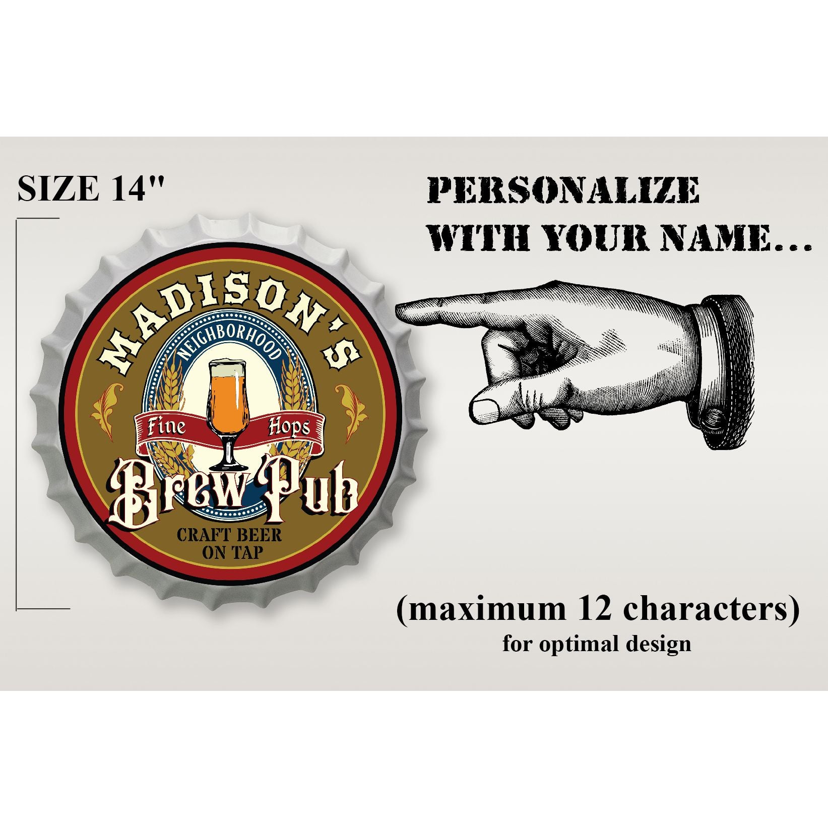 Customized metal Brew Pub cap sign