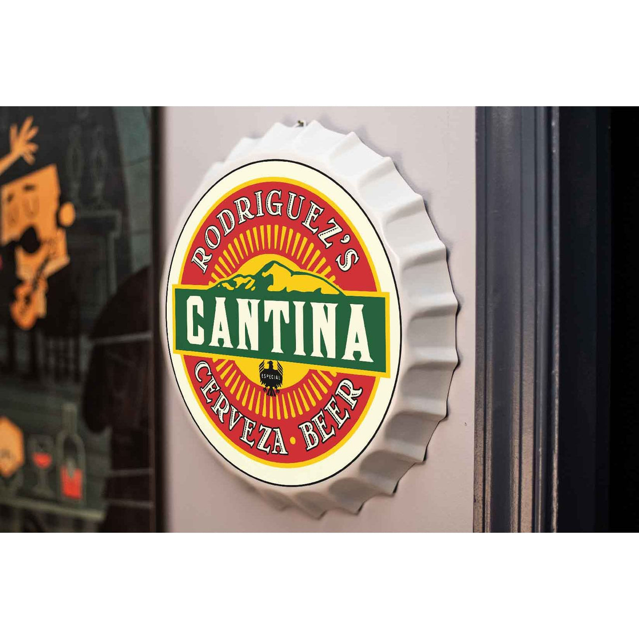 Cantina | Bottle Cap | Customizable | Cerveza | Round | 14 Inch | Metal Sign
