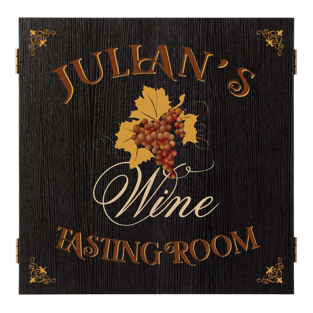 wine tasting room dartboard cabinet with grapes