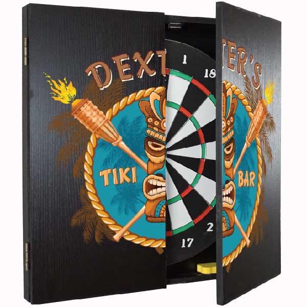 Tiki Bar dartboard cabinet