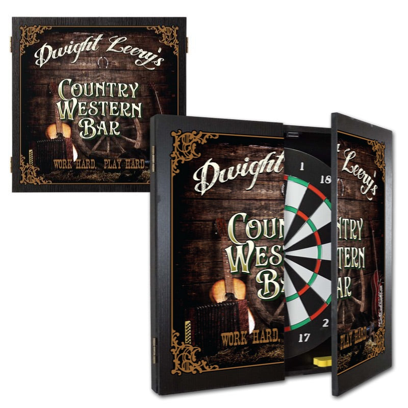 dartboard cabinet for a country and western tavern