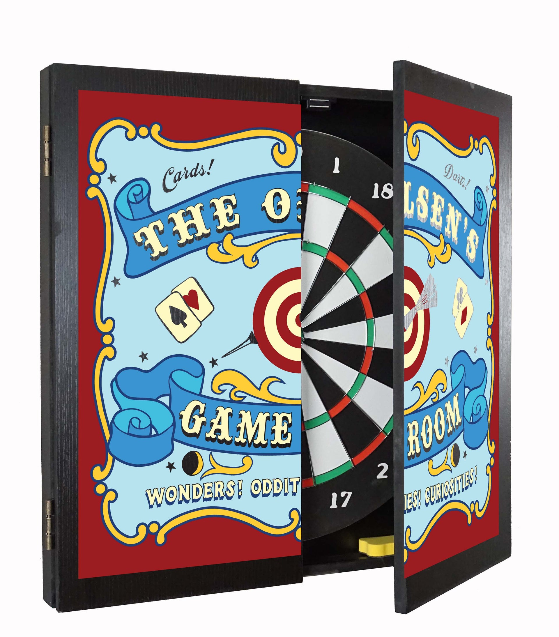 dartboard cabinet and set for your game room