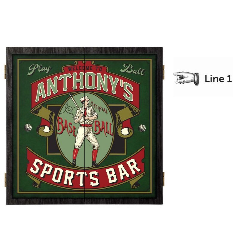 personalize this sports bar dartboard cabinet