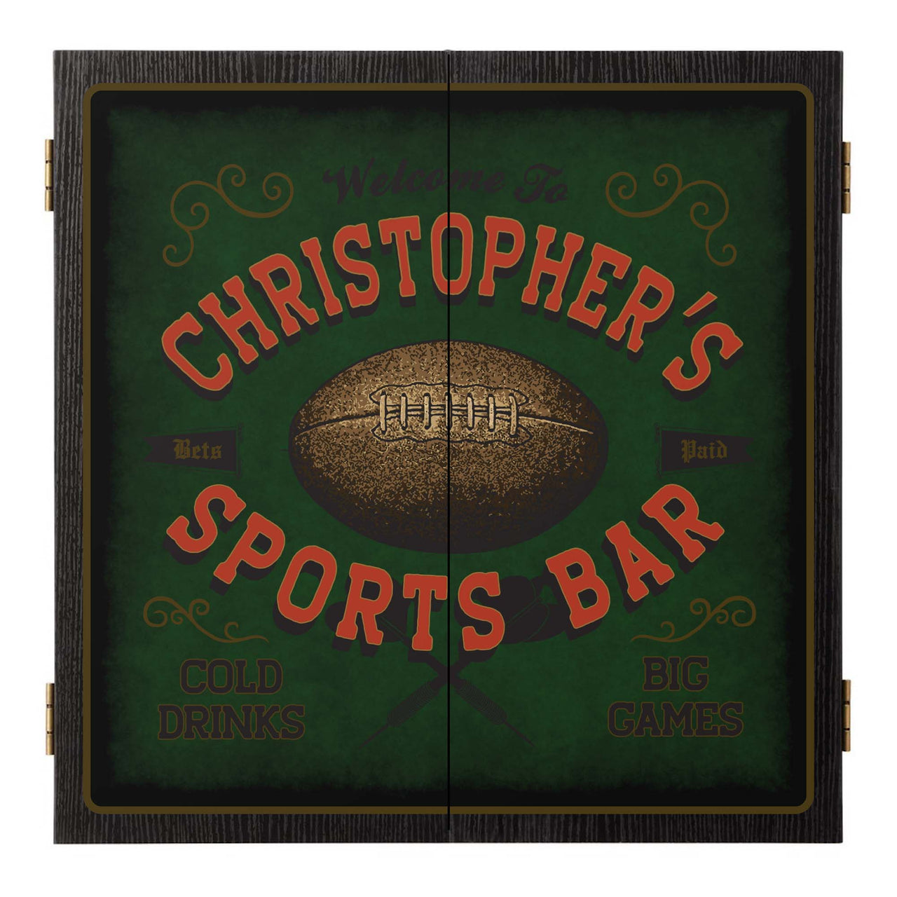 Dartboard | Sports Bar | Wood Cabinet | Football | Personalize the Name!