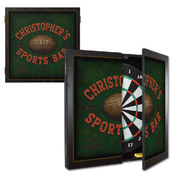 Dartboard | Sports Bar | Wood Cabinet | Football | Personalize the Name!