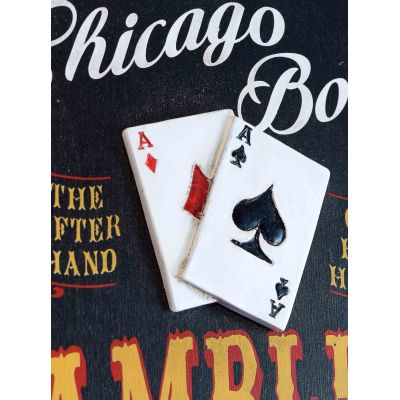 3d pair of aces on vintage wood sign for poker
