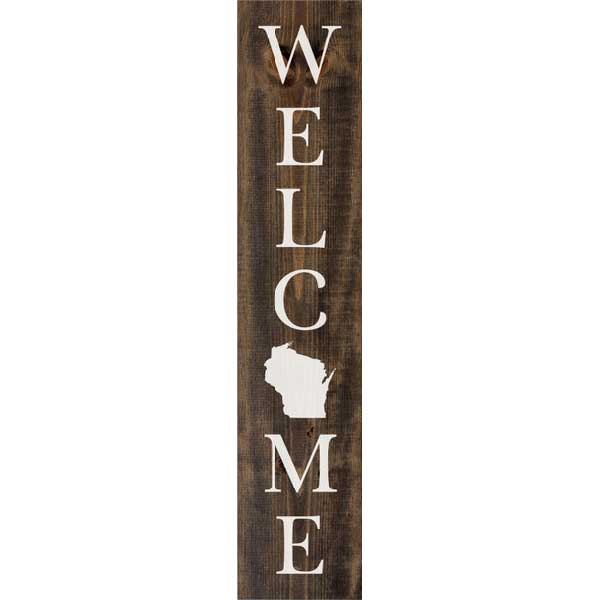 dark walnut wood sign Welcome with custom state
