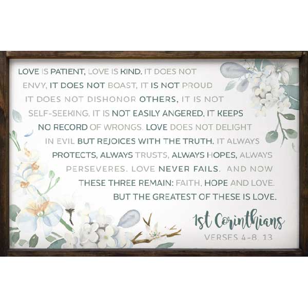 Corinthians | 1st | Wood Sign | Love is Patient | Love is Kind | Framed | 24" x 36"