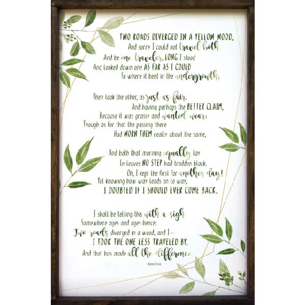 Road Less Traveled | Framed Print | Poem | Robert Frost | 36" x 24"