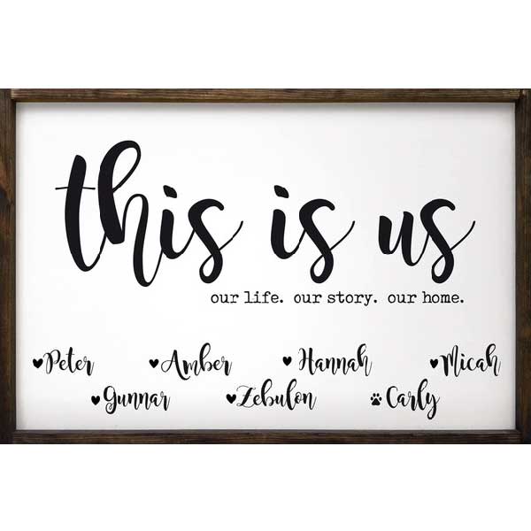 Family Names | This Is Us | Wood Sign | Our Story | Framed | 24" x 36"