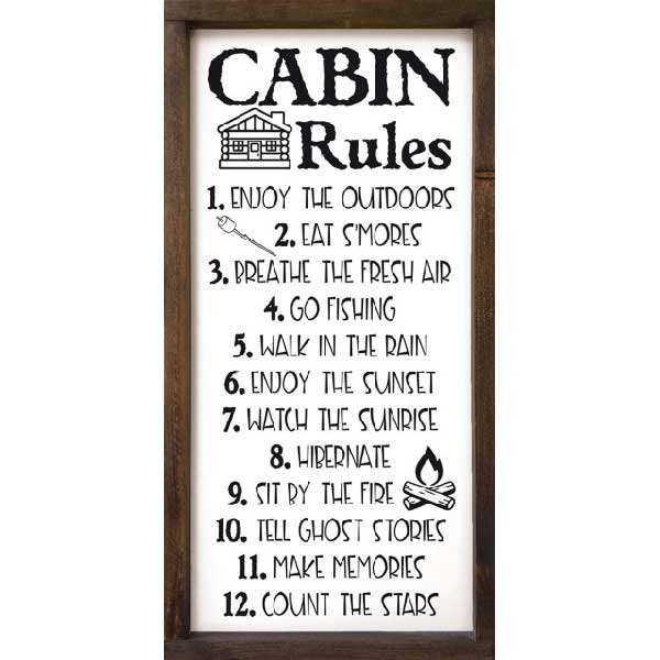 Cabin Rules | Go Fishing | Outdoors | Wood Sign | Framed | 24" x 12"