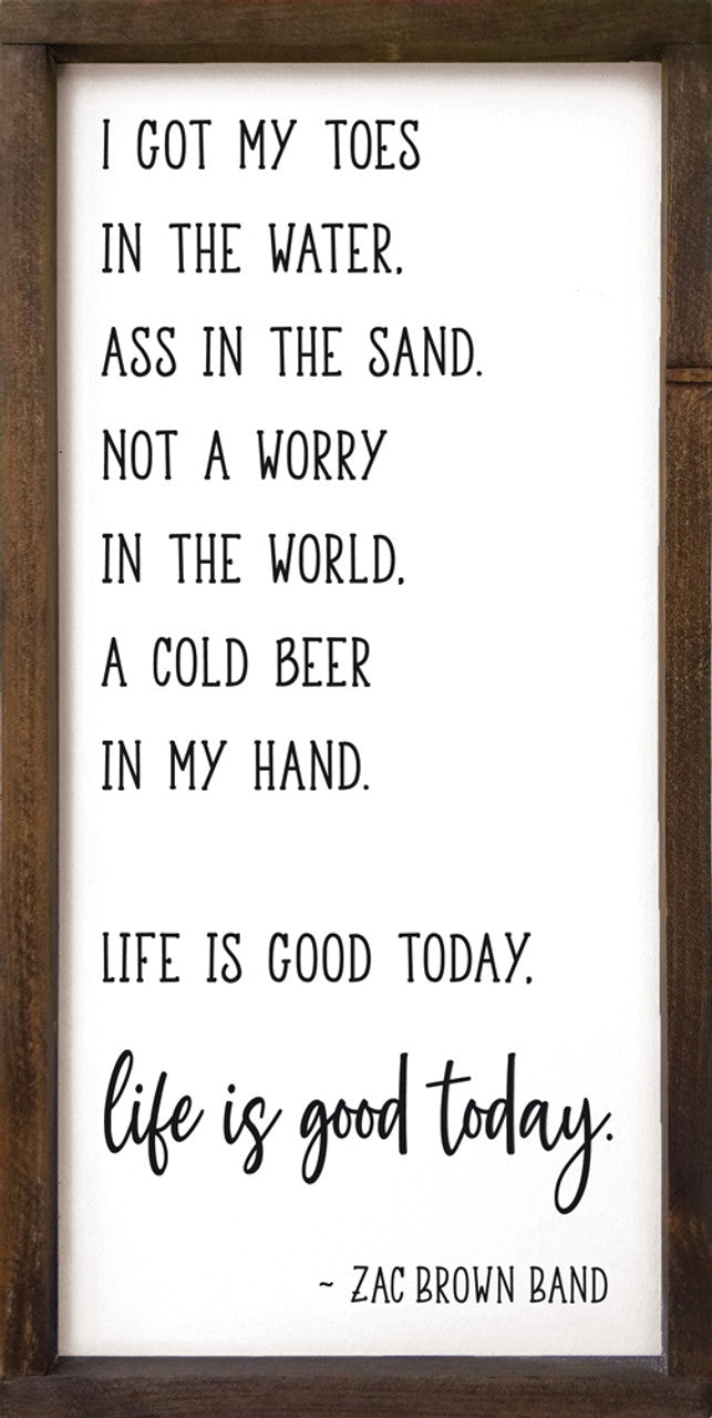 Toes in the Water | Life Is Good | Zac Brown | Wood Sign | Framed | 24" x 12"