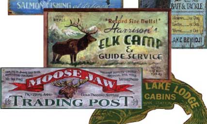 Vintage Wood Signs collection of hunting and fishing themed wall art