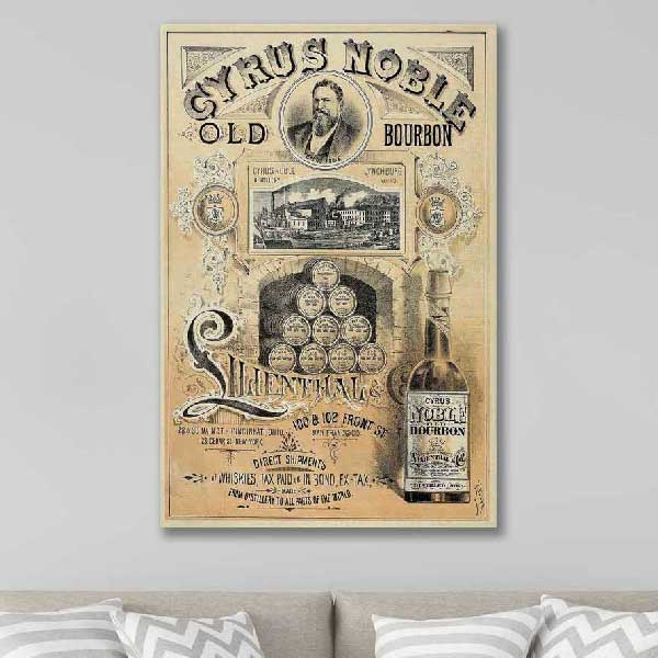 old bourbon vintage ad on wood