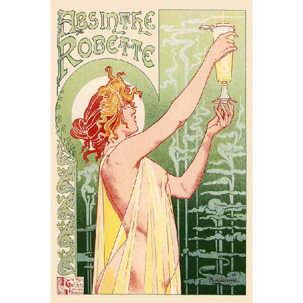 classic absinthe art poster printed on wood panel
