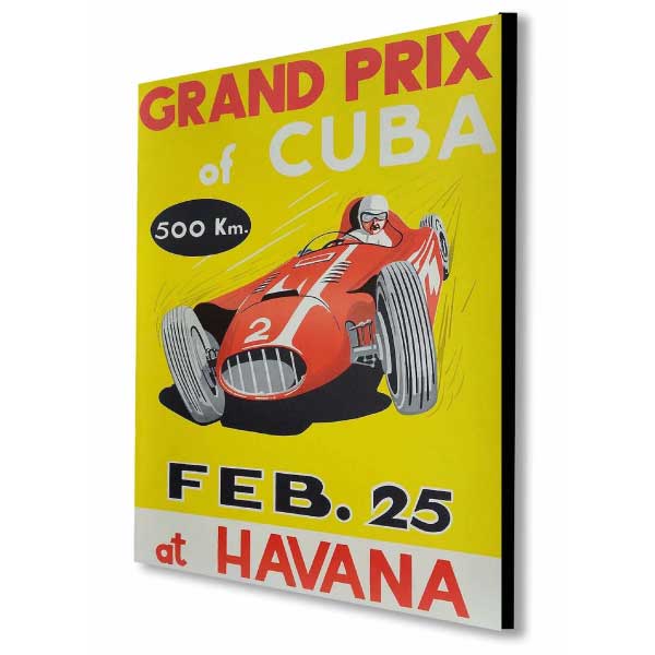 Cuba grand prix vintage poster printed on wood with black edges