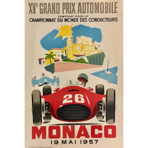 reproduction on wood of vintage Monaco Grand Prix poster