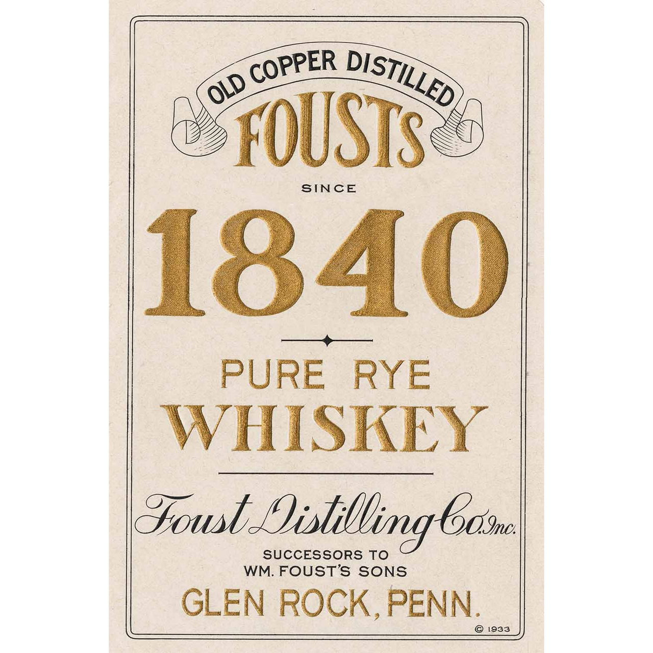 fousts rye whiskey classic 1933 poster