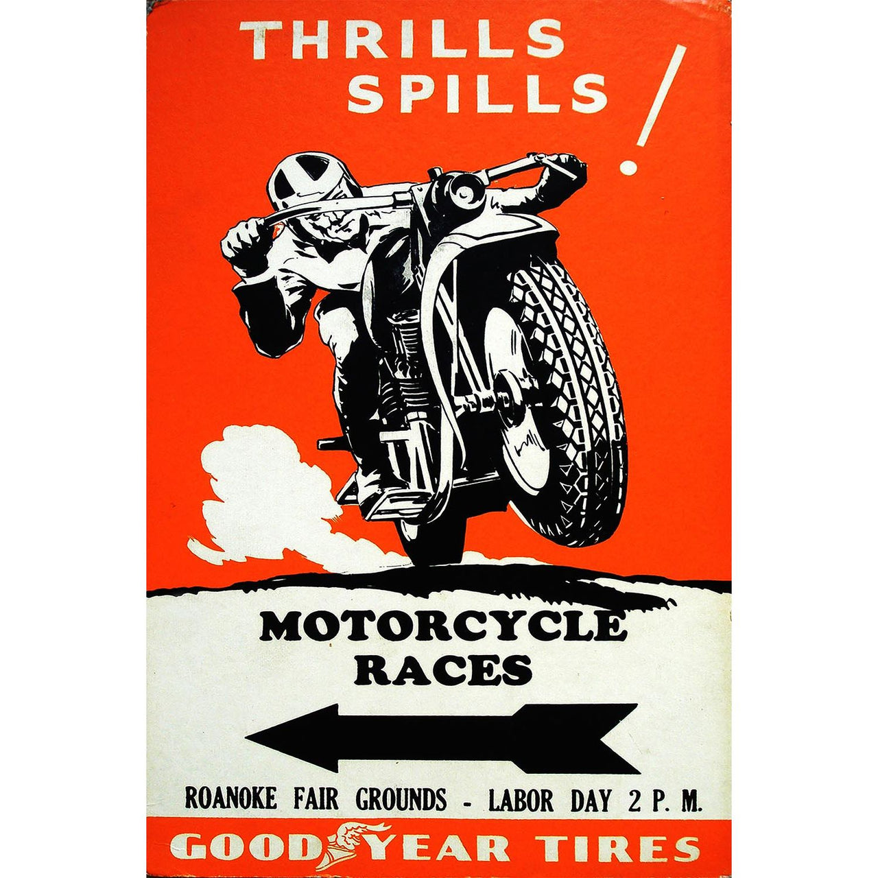 Vintage Motorcycle Race Poster | Wood Sign | Thrills | Spills! | Roanoke
