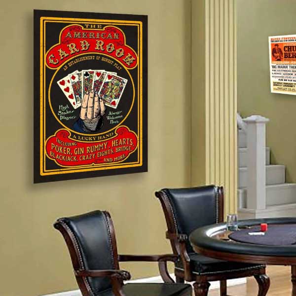 Vintage Card Room Poster | Wood Sign | Poker | Game Room