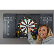 family fun with this dartboard and personalized cabinet