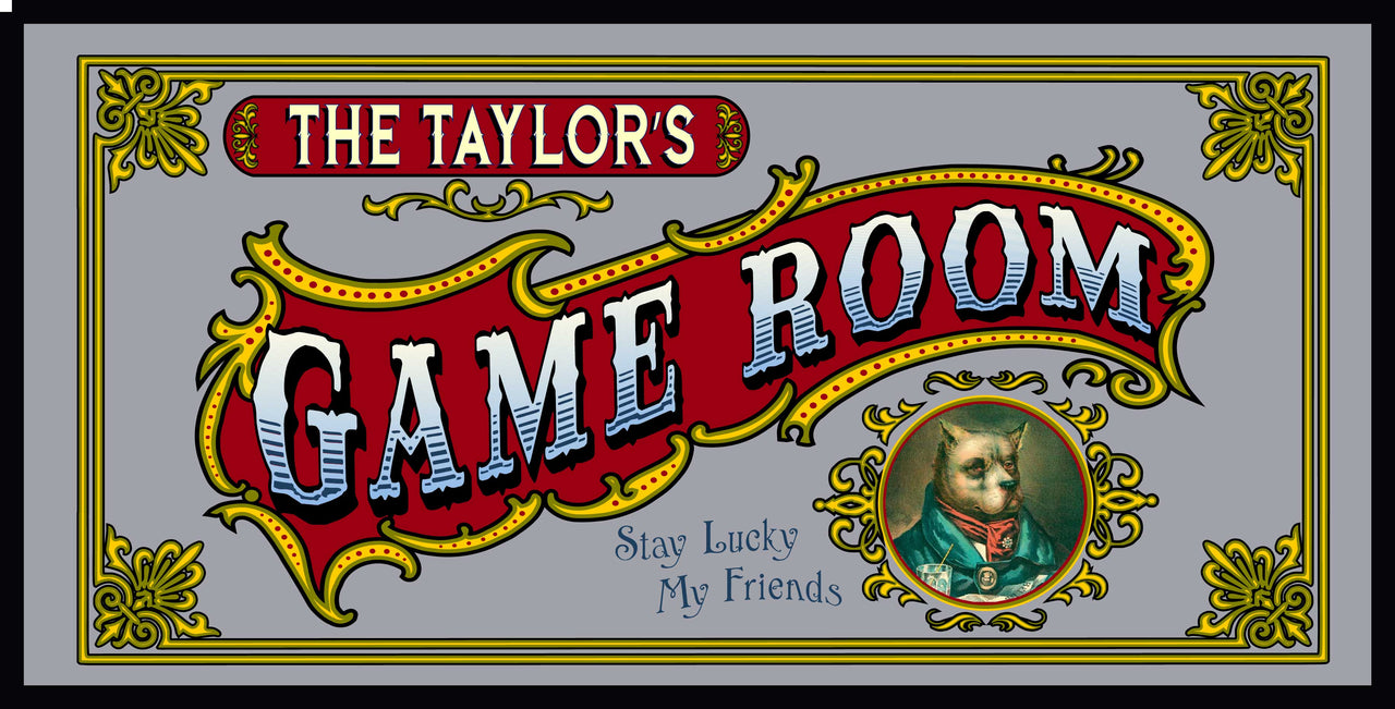 Game Room | Lucky Dog | Mirror | Framed | Personalize It! | 12" x 26"