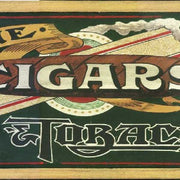 close up of a old school style wood sign for cigar and tobacco