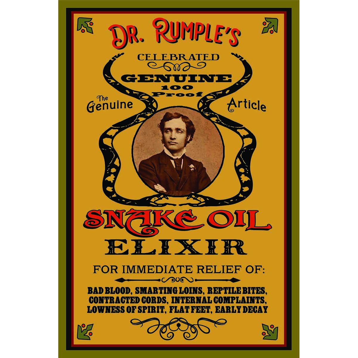 wood sign with novelty ad for snake oil
