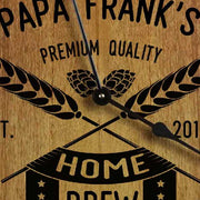 close up of face of wood clock for Home beer brewery