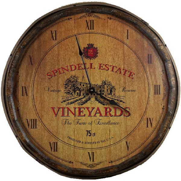 barrel end wood clock for Estate Vineyards