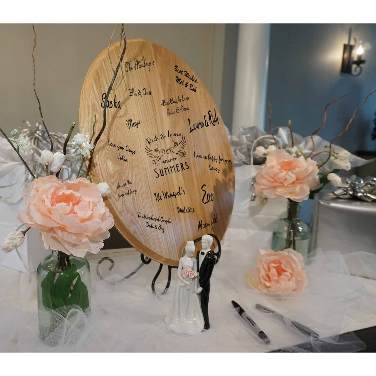 Wedding | Birds | Barrel Head Sign | Iron Stand | Unique Guest Book | Personalize It!