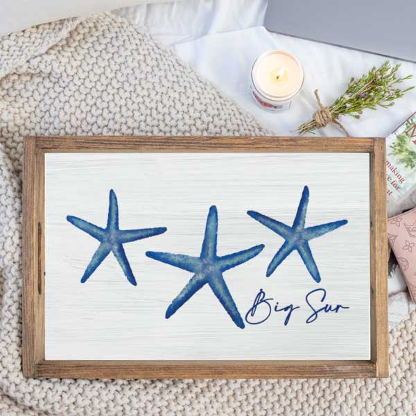Big Sur customizable wood serving tray with starfish