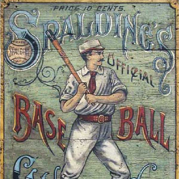 details of old wood sign for an 1889 baseball guide